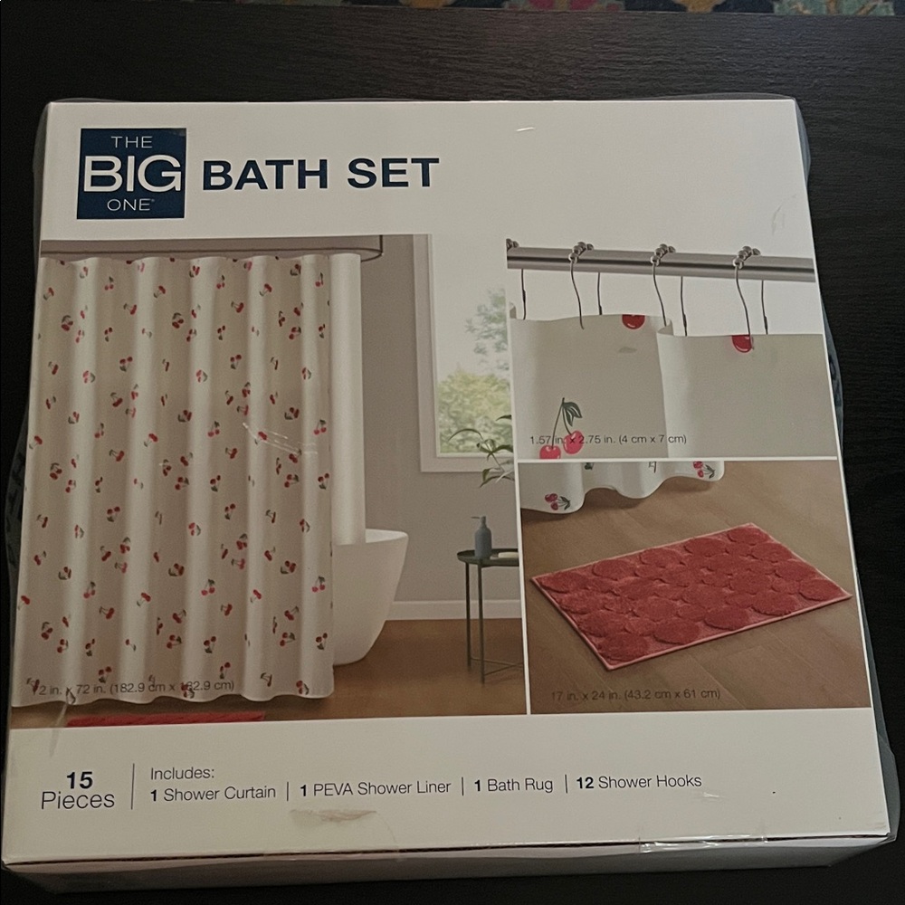 The Big One 15 piece Cherry Shower Curtain Set